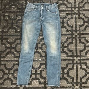 MOTHER Blue Skinny Jeans with Distressed Details